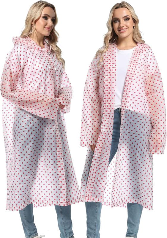 Long Raincoat Water Resistant Rain Jacket with Adjustable Hood Outdoor Portable Rainwear Poncho for Boy Girl Travel (Universal, Random) (Polka Dot Design)_Pack Of 01,Free Size-image-34