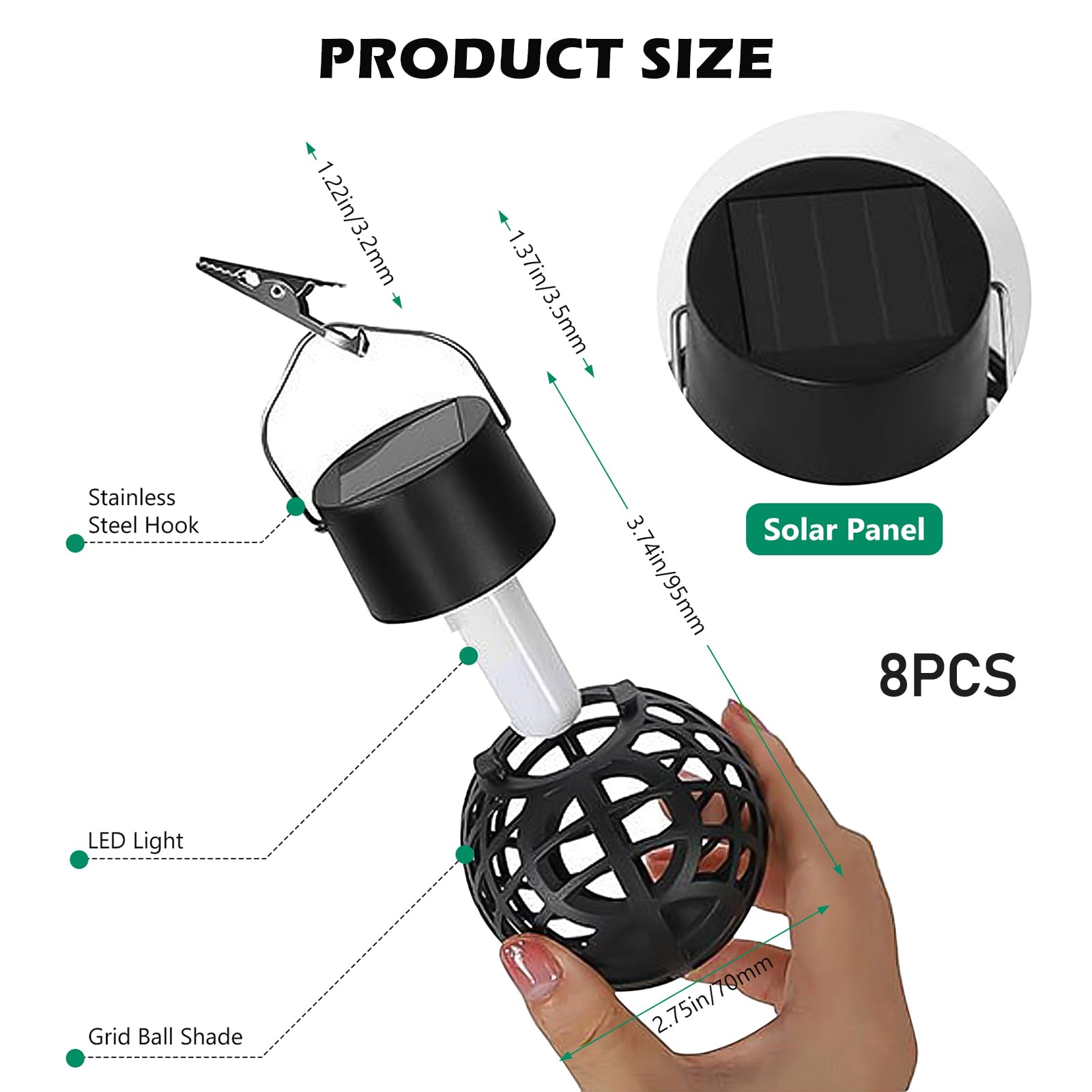 8 Pezzi Lampada Solare a Sospensione per Esterno, Lampade Solari per Esterno a Sospensione, Luce Solare a Fiamma, Luci Solari per Giardino Impermeabili Ip65 per Esterno, Decorazione da Giardino
