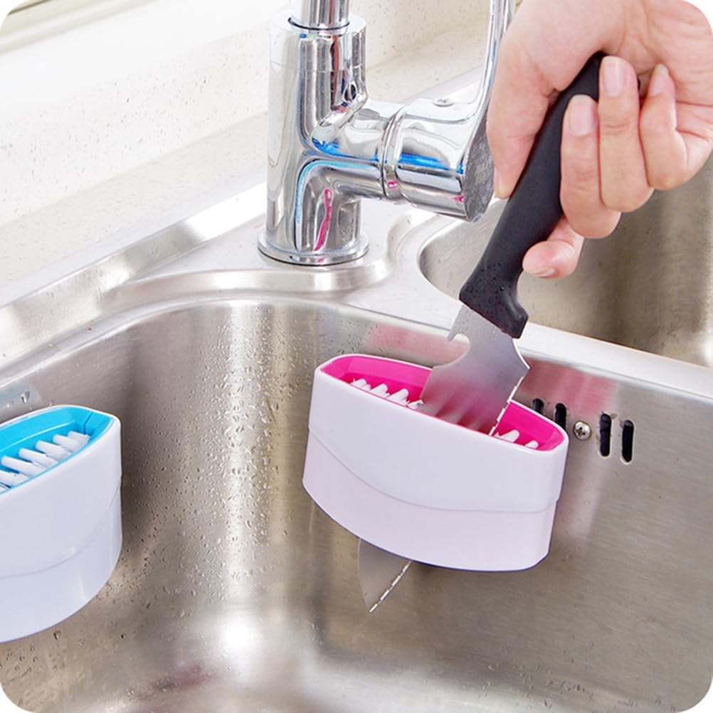 Beaupretty 3-Pack Removable Cleaning Brush Set with Suction Cup for Kitchen Sink Cutlery Fork Chopsticks 4.33X2.36X1.18 Inch Scrubber for Household Cleaning