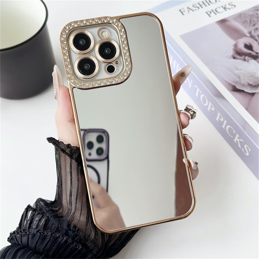 Coque diamant pour iPhone 14 Pro Max et 15 Coque rigide luxe dorée - 7