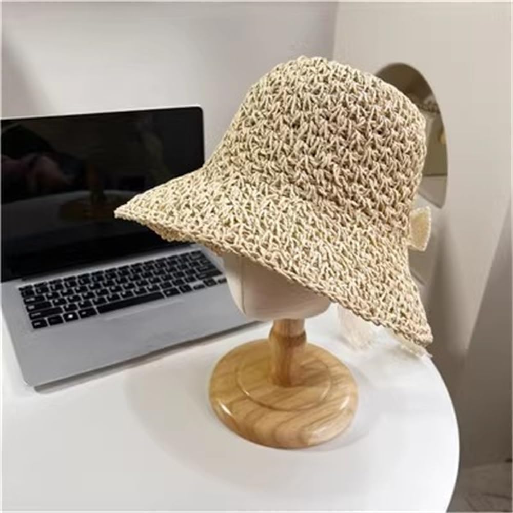 Pamelas Sombrero de Paja Plegable for Mujer Sombrero de Paja for el Sol de excursión de Verano(Beige)