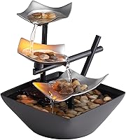 HoMedics Silver Springs Tabletop Water Fountain - Zen Soothing Sounds, 3-Tier Waterfall, LED Glow & River Rocks for Office Bedroom Relaxation