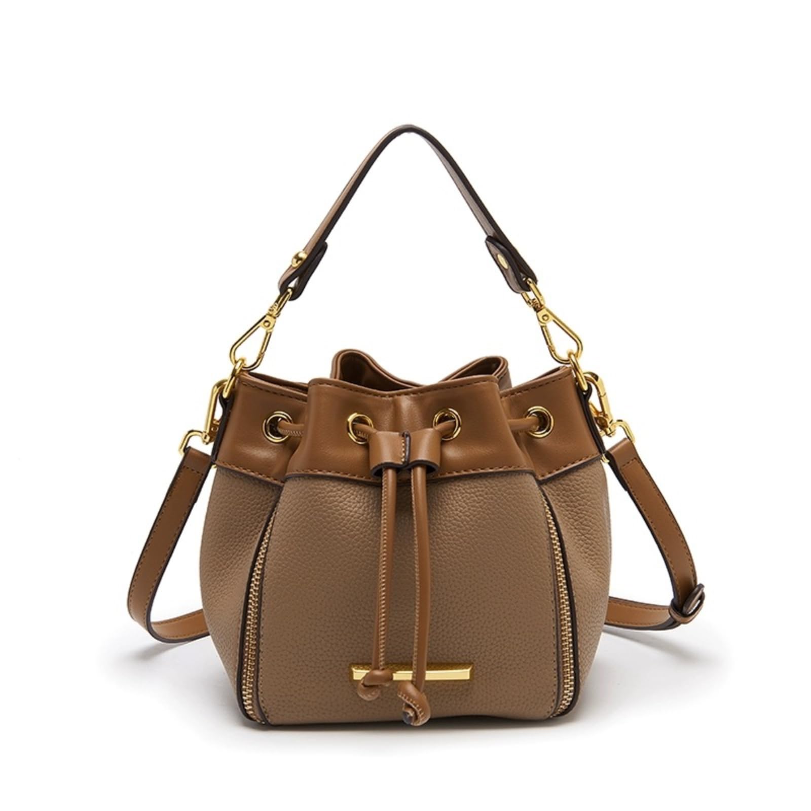 MILLEVIBE Bucket Shoulder Bag for Women with 2 Removable Straps Drawstring Top Handle Handbag Ladies Crossbody Bags (Brown)