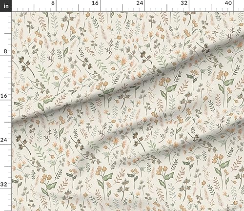 Spoonflower FI-F86-D12850514-1Y Fabric - Sage Botanical Spring Floral Hand Drawn Garden Peach Green Beige Printed thumb #3