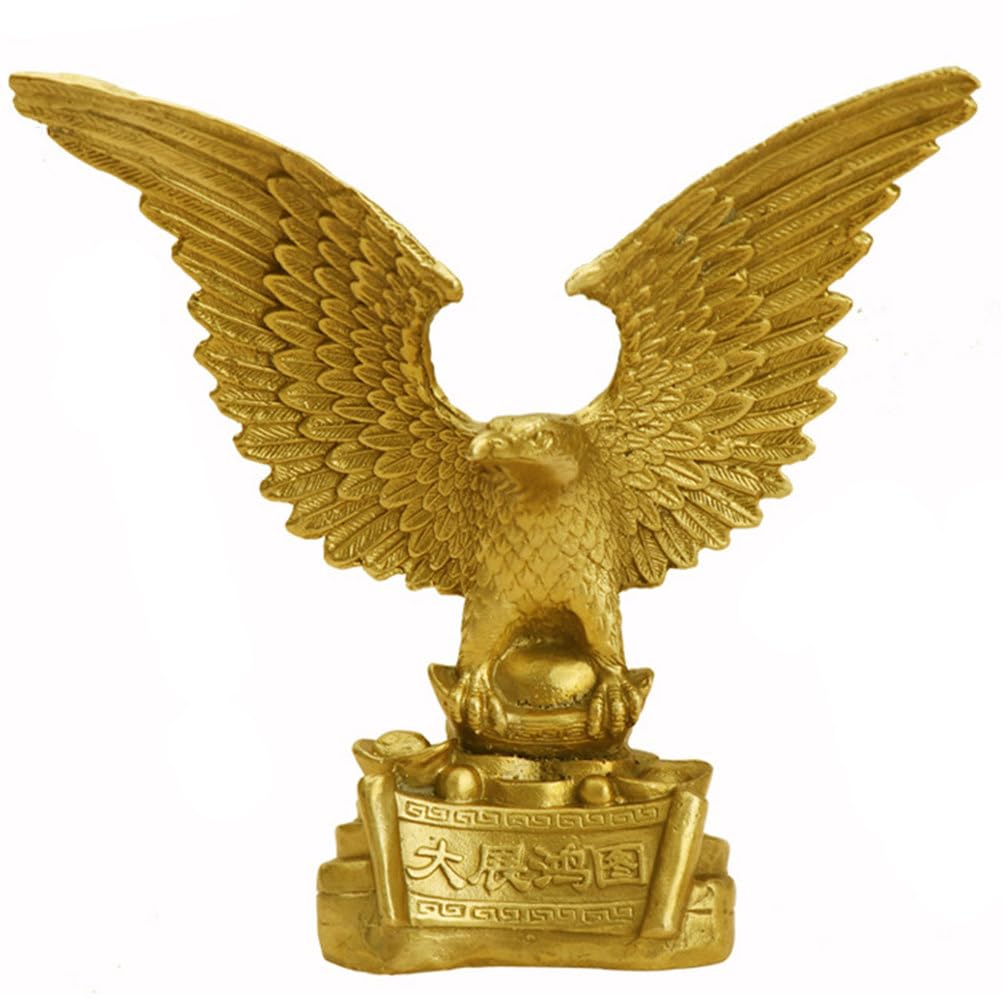 Zooeewly Golden Finish Flying Eagle Figurine Sculpture, Brass Simulated Animal Statue for Office Home Decor, Creative Housewarming Opening Gifts