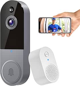 1080P Wireless Video Doorbell Camera, Live View, Smart AI Human Detection, Night Vision, 2.4G WiFi, Cloud Storage, Indoor Outdoor Surveillance (Gray) asin的图片