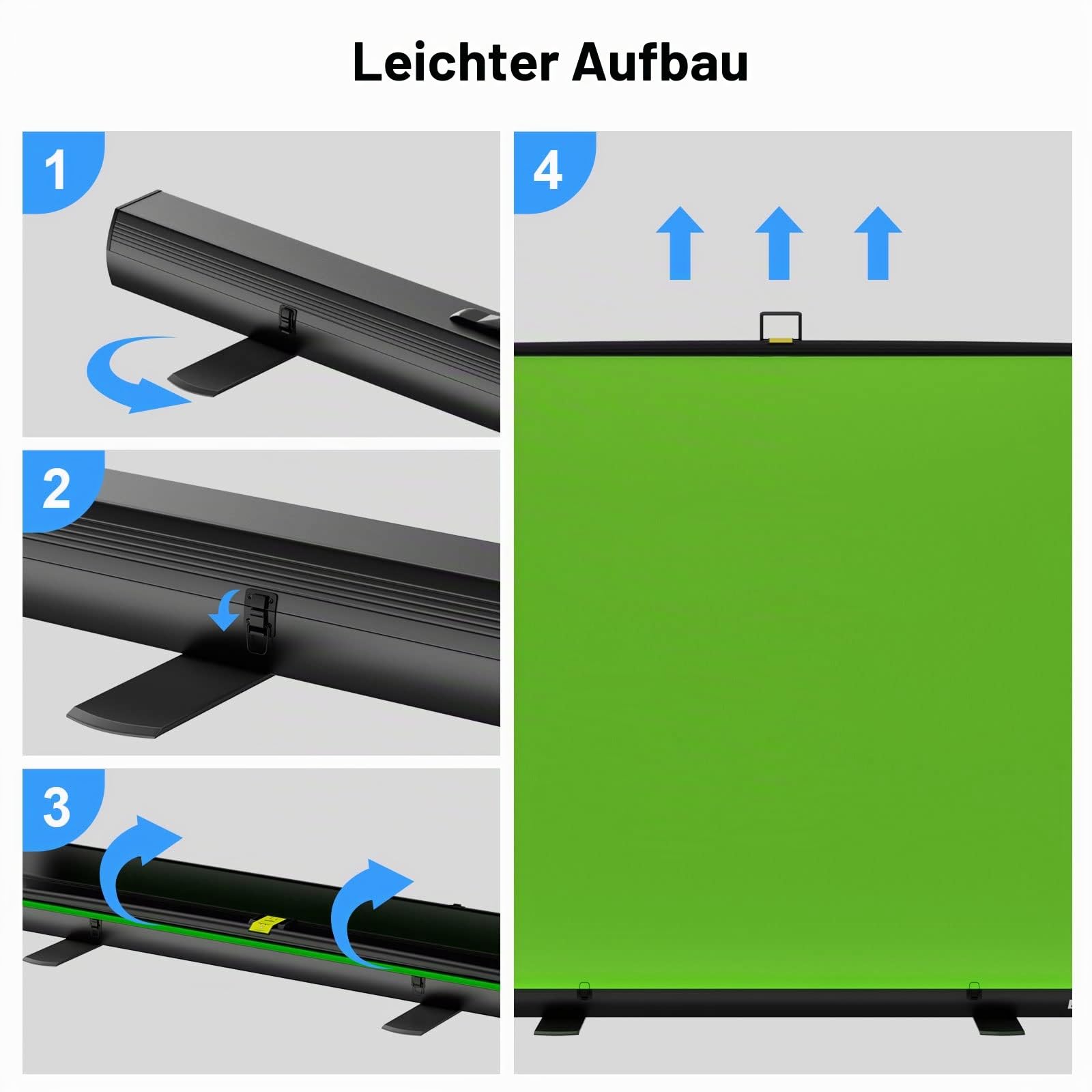 EMART Green Screen 155 x 184 cm, Greenscreen Rollup Fotohintergrund | Grüner Foto Hintergrund mit Ständer, Fotostudio, Streaming, Videokonferenzen, TikTok, Zoom
