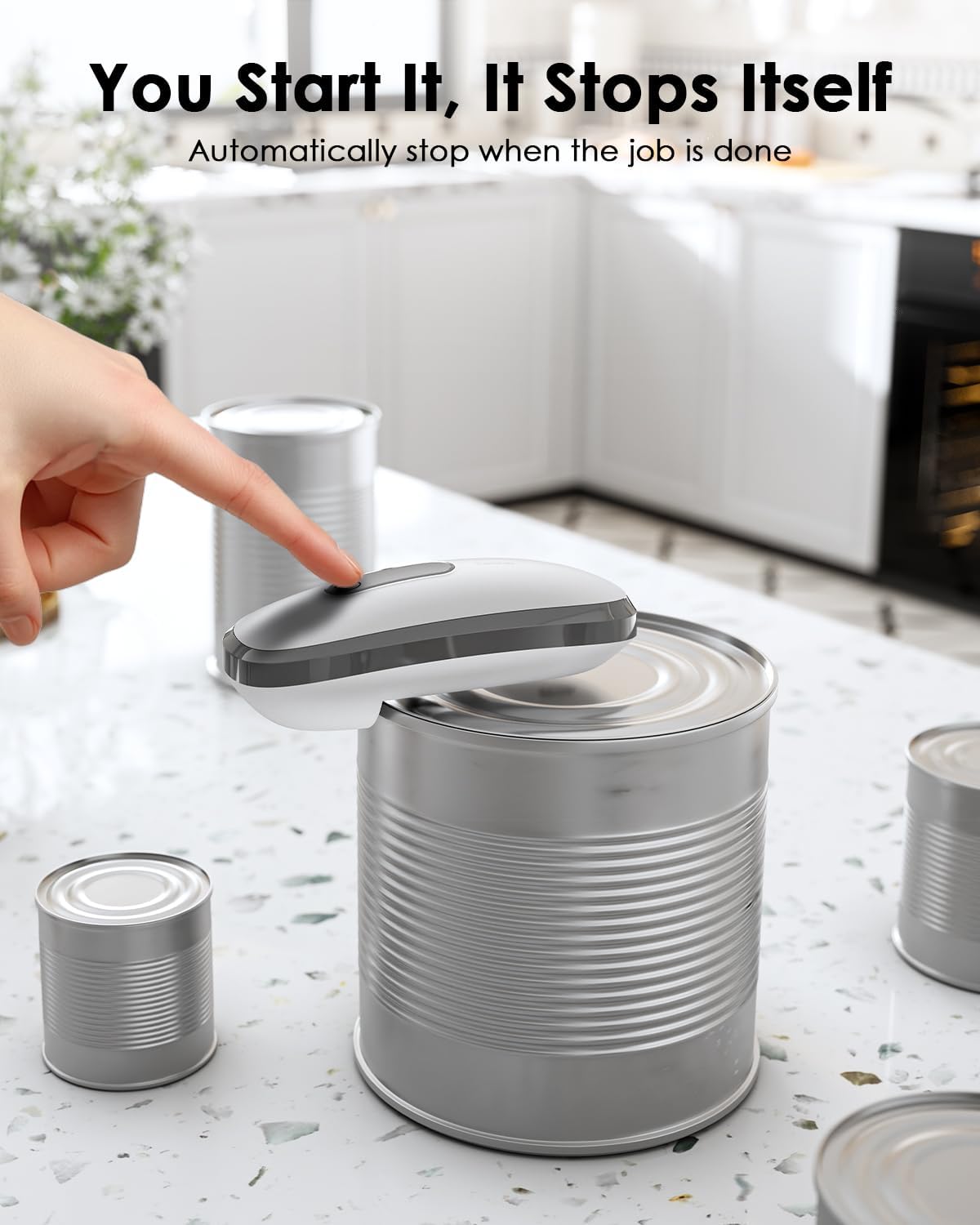 Canslab CORE Electric Can Opener_Single Touch Automatic Can Opener for Seniors with Arthritis, Auto Shut-off, Cordless Battery Powered, Side Cut, Smooth Edge, Handsfree, for Small or Large Cans, White