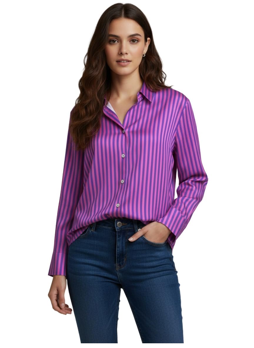 ANNI Designer Bedrucktes Damenhemd aus Baumwollmischgewebe, langärmelig, normale Passform, Hemdkragen, legere Bürokleidung, elegante Western-Kleidung für den Alltag, Hochzeit, Party