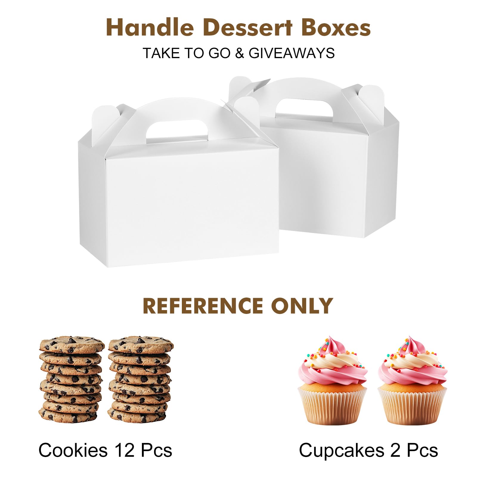 Moretoes 48 Pack White Party Favor Treat Boxes, Gable Gift Boxes with Handles for Birthday, Wedding, Baby Shower