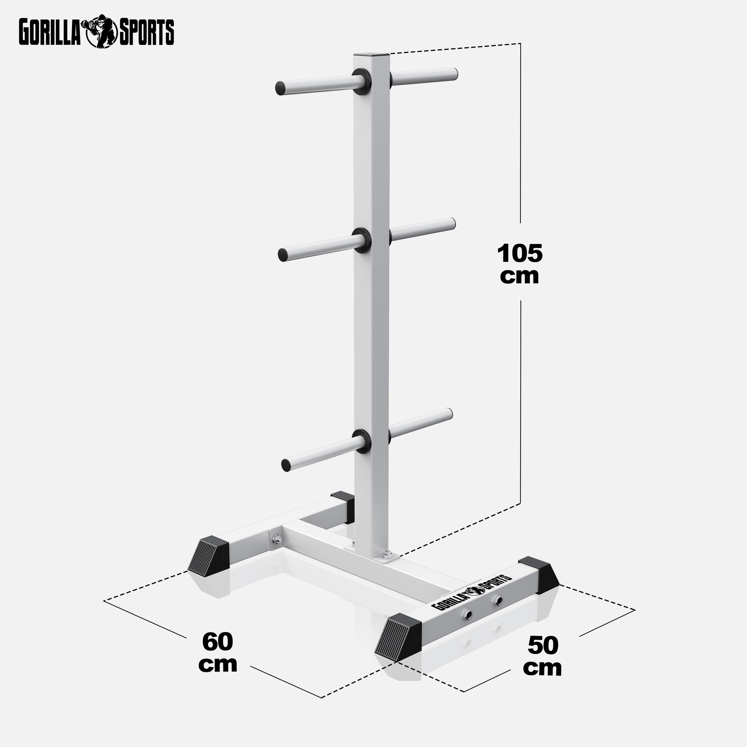Gorilla Sports® Support pour Poids - avec 6 Barres, pour Disques de Ø 30 mm, Charge Max. 200 kg, Acier, Blanc/Noir - Support pour Disques d'Haltères, Rack de Rangement Musculation, Équipement de Gym