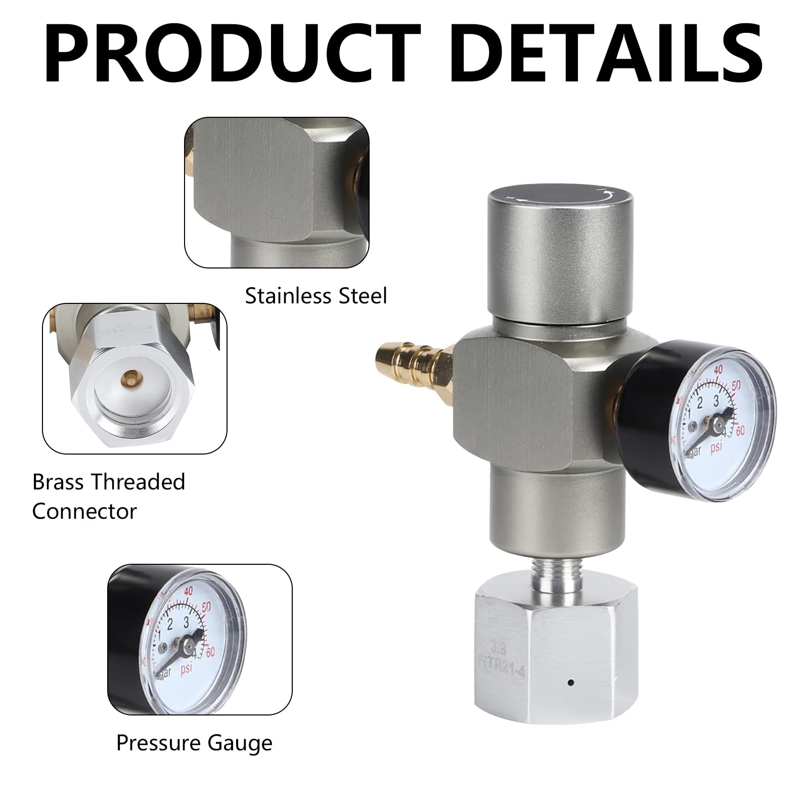 Riduttore Di Pressione Co2, 2 In 1 Mini Regolatore Di Pressione CO2, Regolatore Di Gas Co2 In Rame Manometro Di Soda Con Adattatore Da 3/8" A Tr21.4, Per Produttore Di Minerale Soda Birra