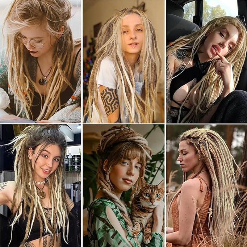 Supernova Hair 7 Packs Dreadlocks Extensions Ombre Blonde MT27/613# 22 Inch 6 Strands/Pack Handmade Dreadlock Crochet Hair Synthetic Fiber Hair Locs Crochet Hair for Women (22inch,7 Packs)