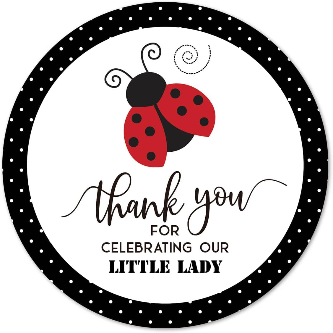 Red Little Ladybug Thank You Stickers, 2 Inch Baby Shower Birthday Party Favor Labels 40-Pack