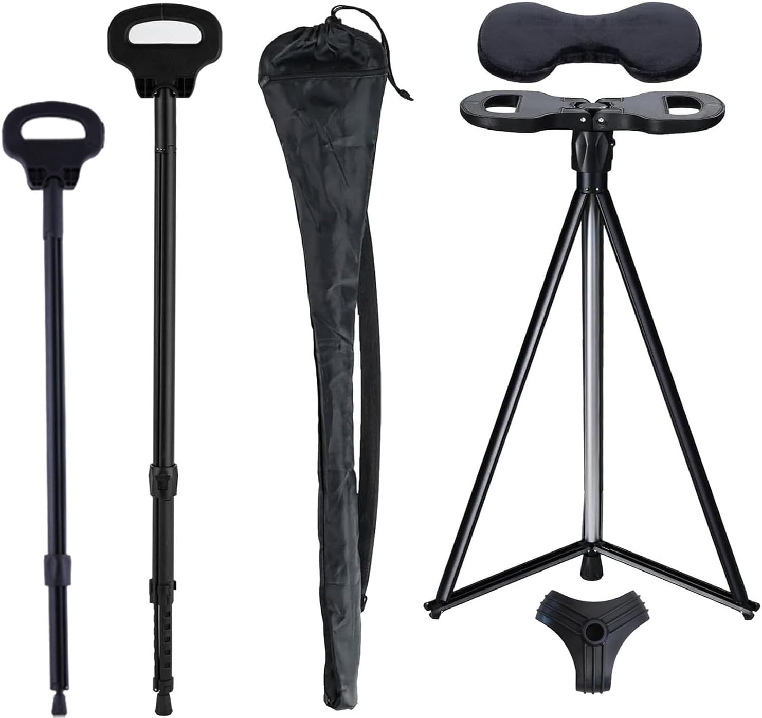 Cane with Seat Foldable Chair Cane,Walking Stick Cane, Folding Walking Cane for Men & Women with Travel Bag and 2 Base Canes and Cushion for Outdoor Hiking Style 2