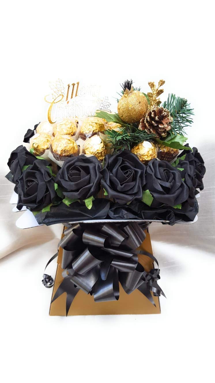 Baskets Hampers and More Chocolate Bouquet Luxury Black & Gold Christmas Bouquet