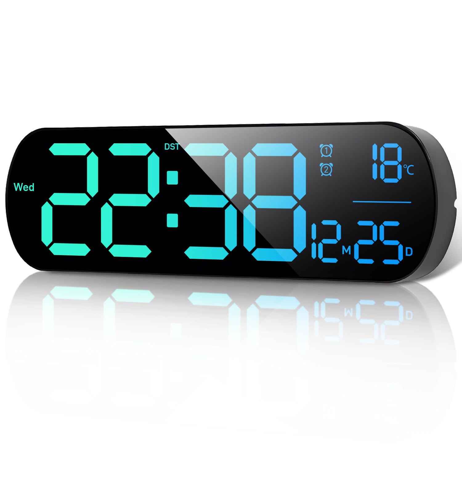 Grande horloge murale numérique de 30,5 cm avec compte à rebours, réveil, grande LED, 11 couleurs RVB, affichage de l'heure d'été et de la température pour salon, salle de classe, bureau, Noël et