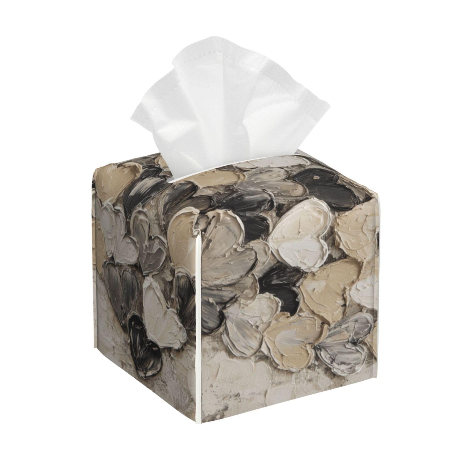 Giant Heart Abstract Farmhouse Style Beige Tissue Box Cover Square Pu Leather Waterproof Tissue Box Holder for Car Bathroom Bedroom Office Tabletop Decor
