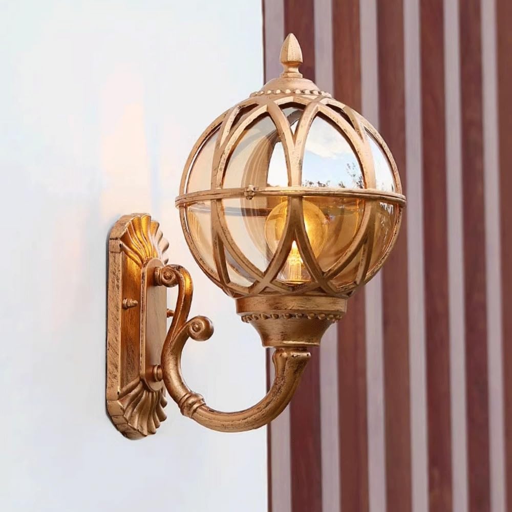 Éclairage extérieur européen en aluminium bronze et verre globe
