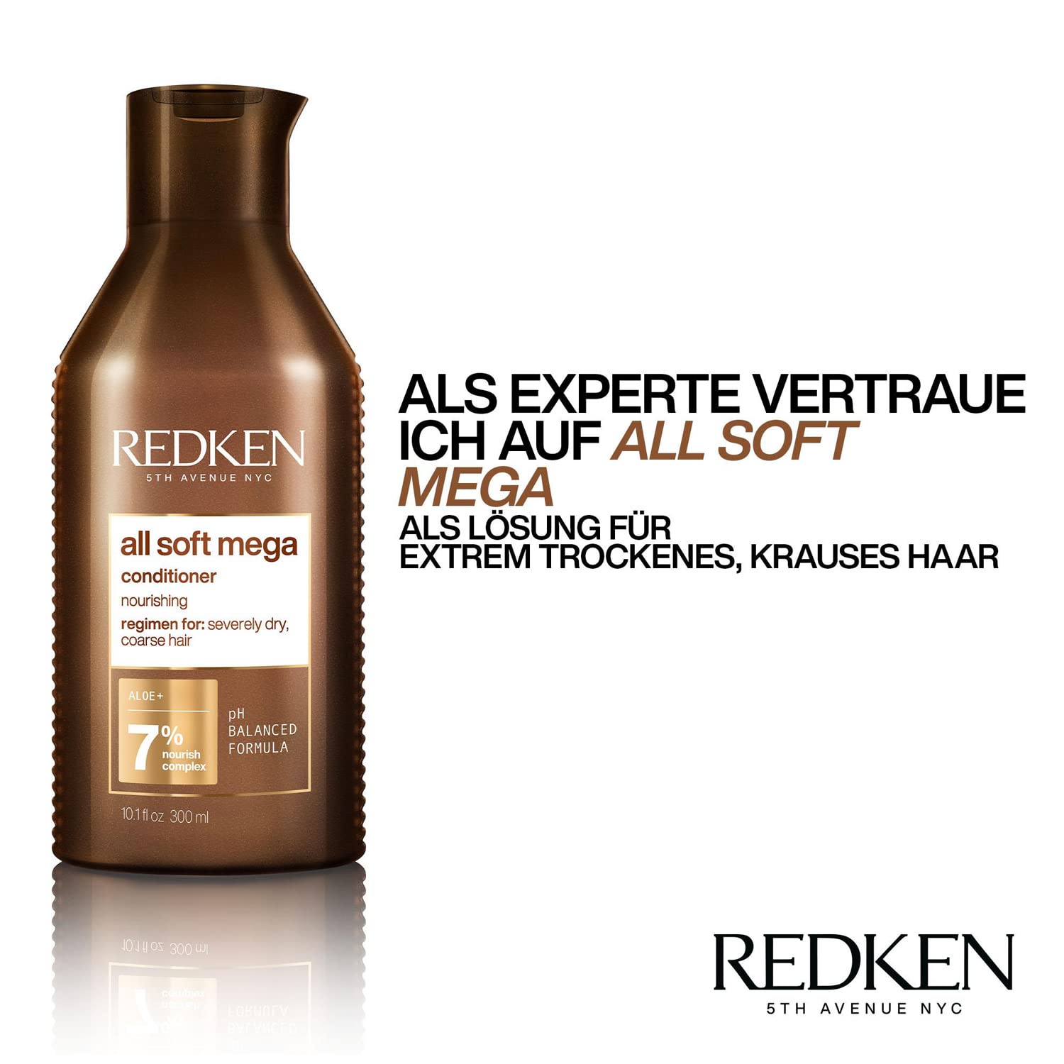 Redken | Spülung für trockene und brüchige Haare, Feuchtigkeit und Geschmeidigkeit, Sacha-Inchi-Extrakt & Aloe-Vera, All Soft Mega Conditioner, 300 ml