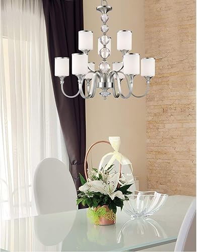 Miniatura 2 de Z-Lite 308-9-BN Cosmopolitan Nine Light Candelabro, marco de metal, acabado de níquel cepillado y sombra blanca de material de vidrio