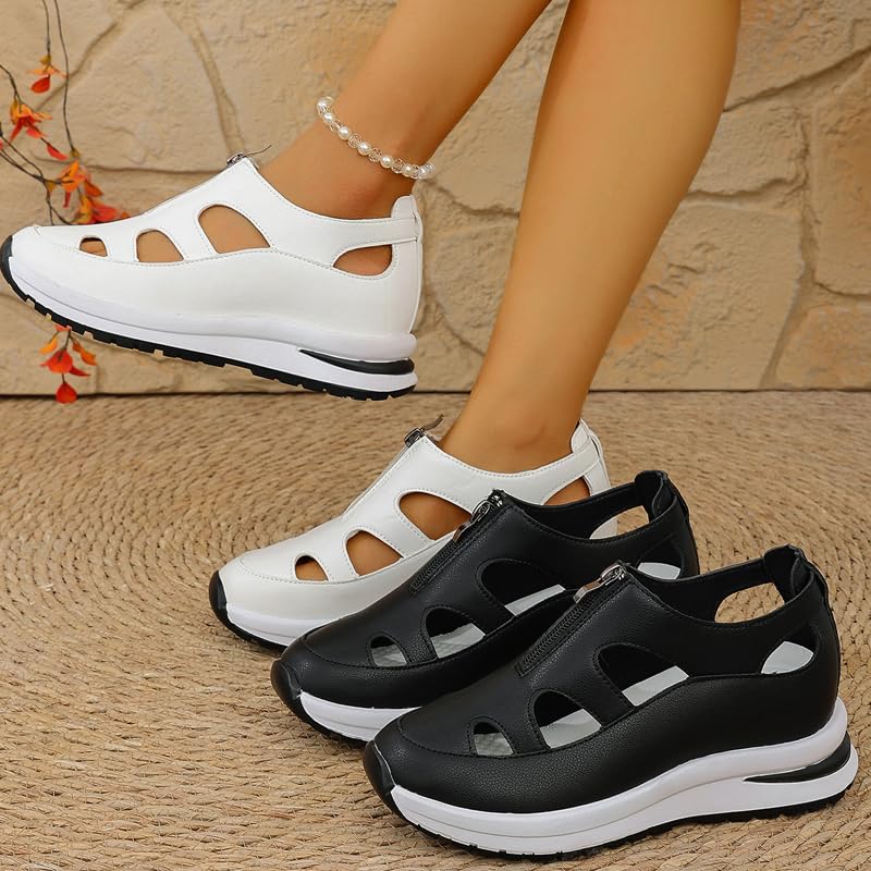 Bomre Orthopedic Slip on Shoes Women,Women's Front Zipper Soft Bottom Wedge Sandals,Closed Toe Comfortable Casual Stylish Roman Sneakers2