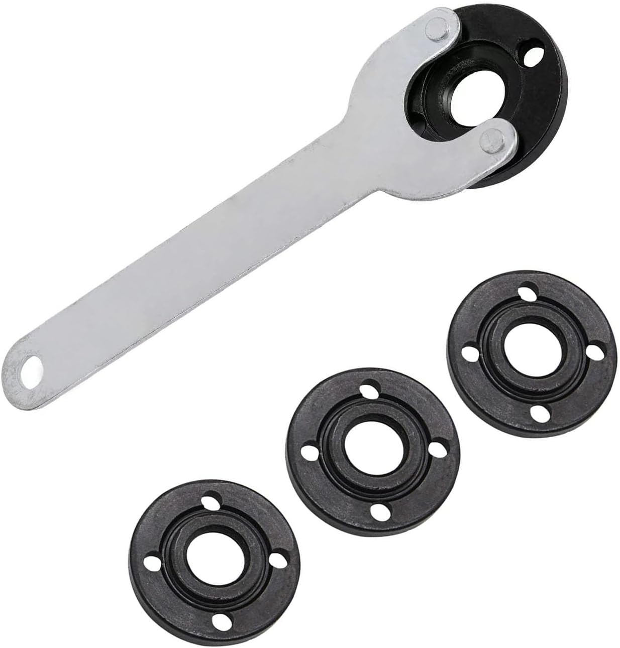 Totowood 7PCS Grinder Flange Angle Wrench Spanner Metal Lock Nut，1PCS Angle Grinder Wrench, 6PCS Flange Nuts,Compatible with Dewalt Bosch Black Decker Ryobi Makita(5/8"-11 threaded shaft)