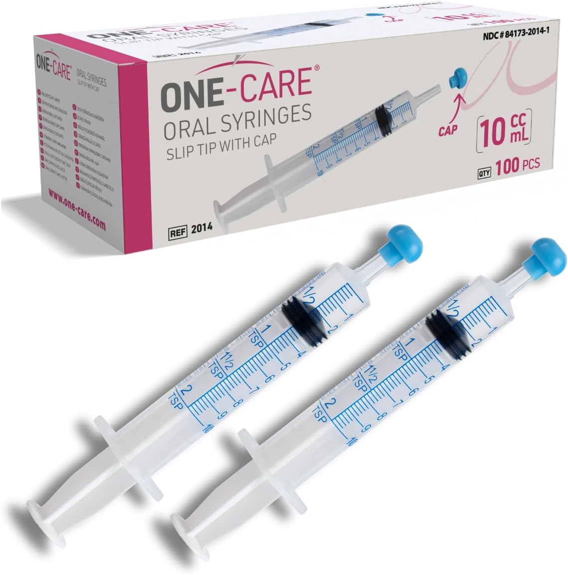 100 Pack, ONE-CARE 10ml Oral Syringe with Cap - Sterile, Individually Wrapped - (100 Syringes 10ml), Slip Tip, Uses include oral administration of medicine for infants, adults and animals