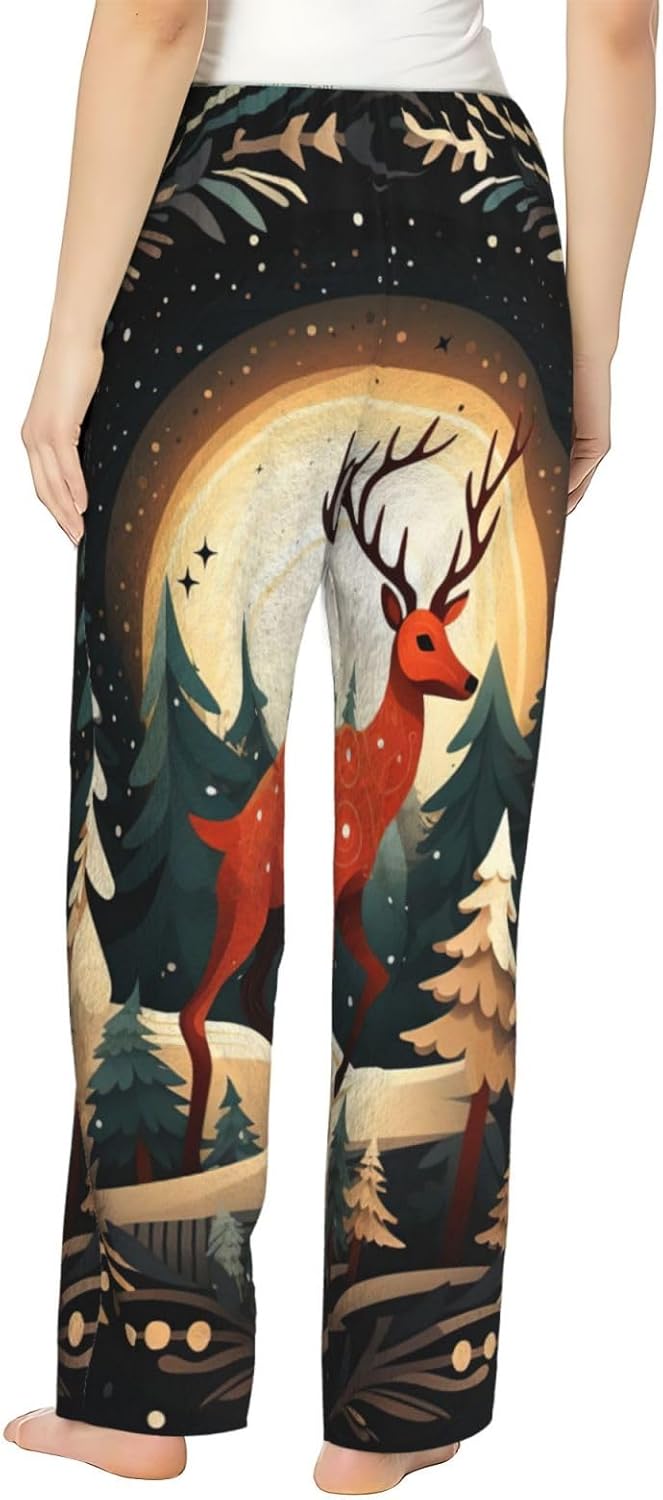 Merry Christmas Deer Print Women Pajama Pants Soft Comfortable Sleepwear For Winter Nightwear Casual Home Wear