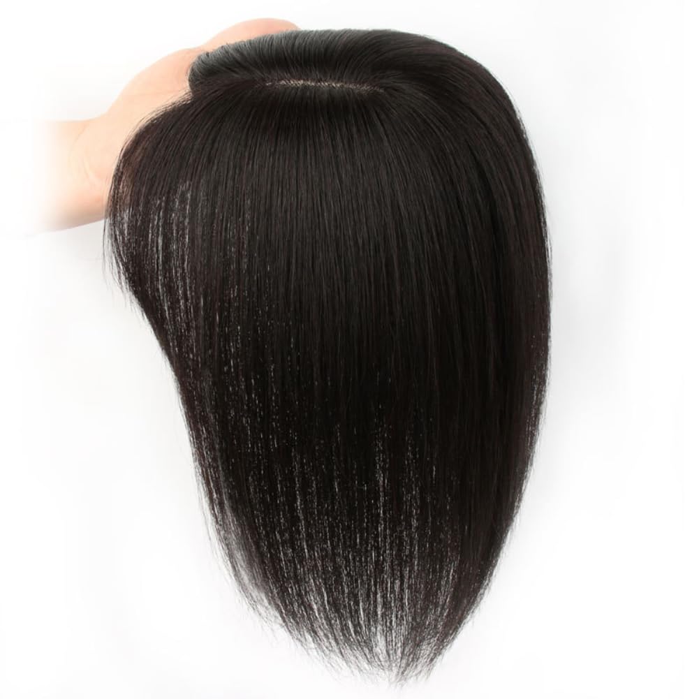 3.5x5.5 inch diamond inner net clip in toppers human hair straight hair with bangs for women white hair hair loss (Dark Brown,20cm/7.8inch)