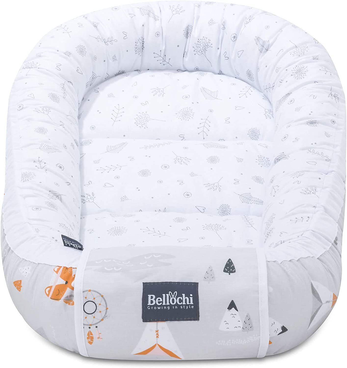 Bellochi Growing in style Apanatschi gniazdo dla niemowląt klasy premium, 90 x 60 x 12 cm, 100% bawełna, gniazdo dla niemowląt, dla chłopca, dla dziewczynki, akcesoria dla niemowląt