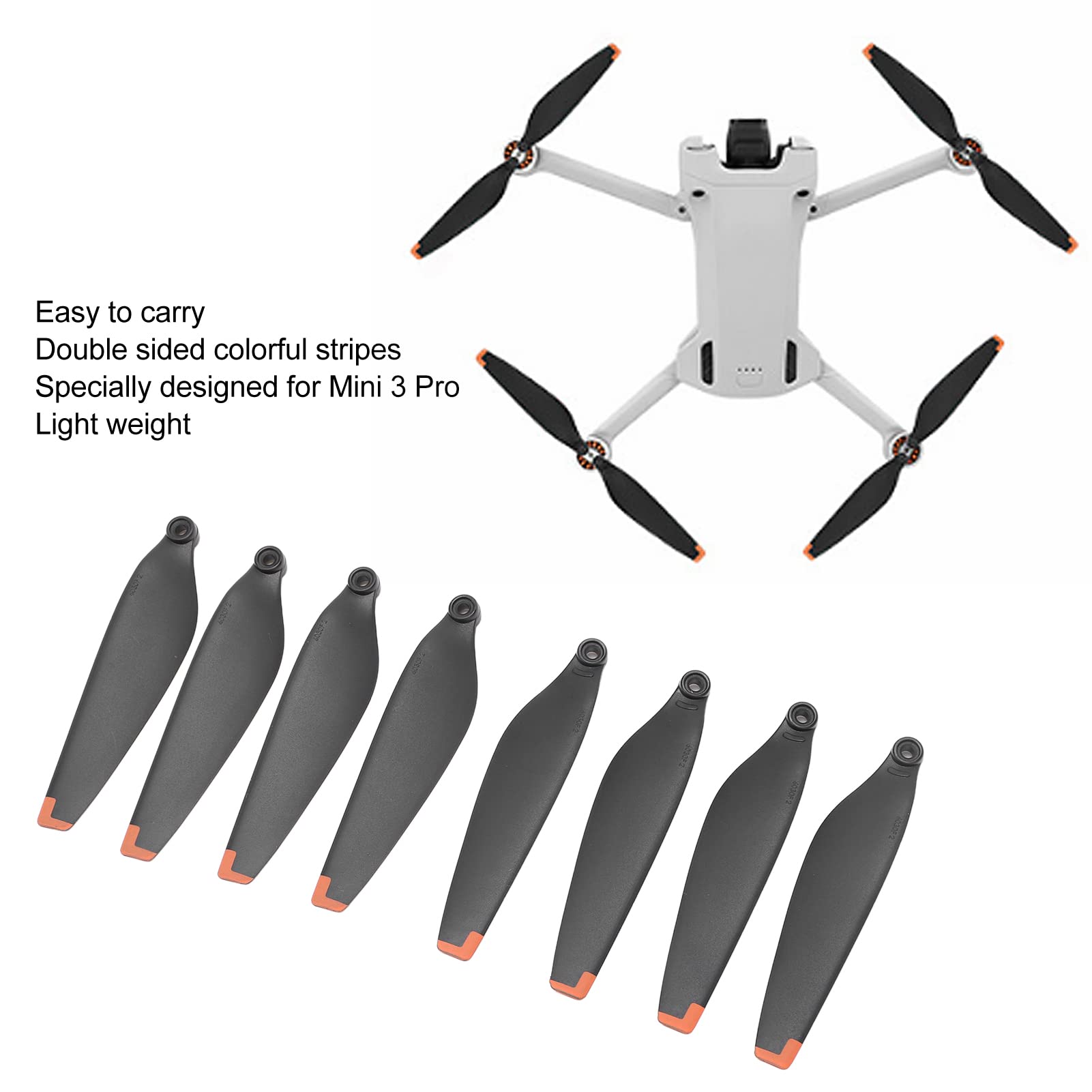 Lot De 8 Hélices De Rechange Pour DJI Mini 3 Pro - Avec Vis Et Tournevis - Pointes Orange - 12