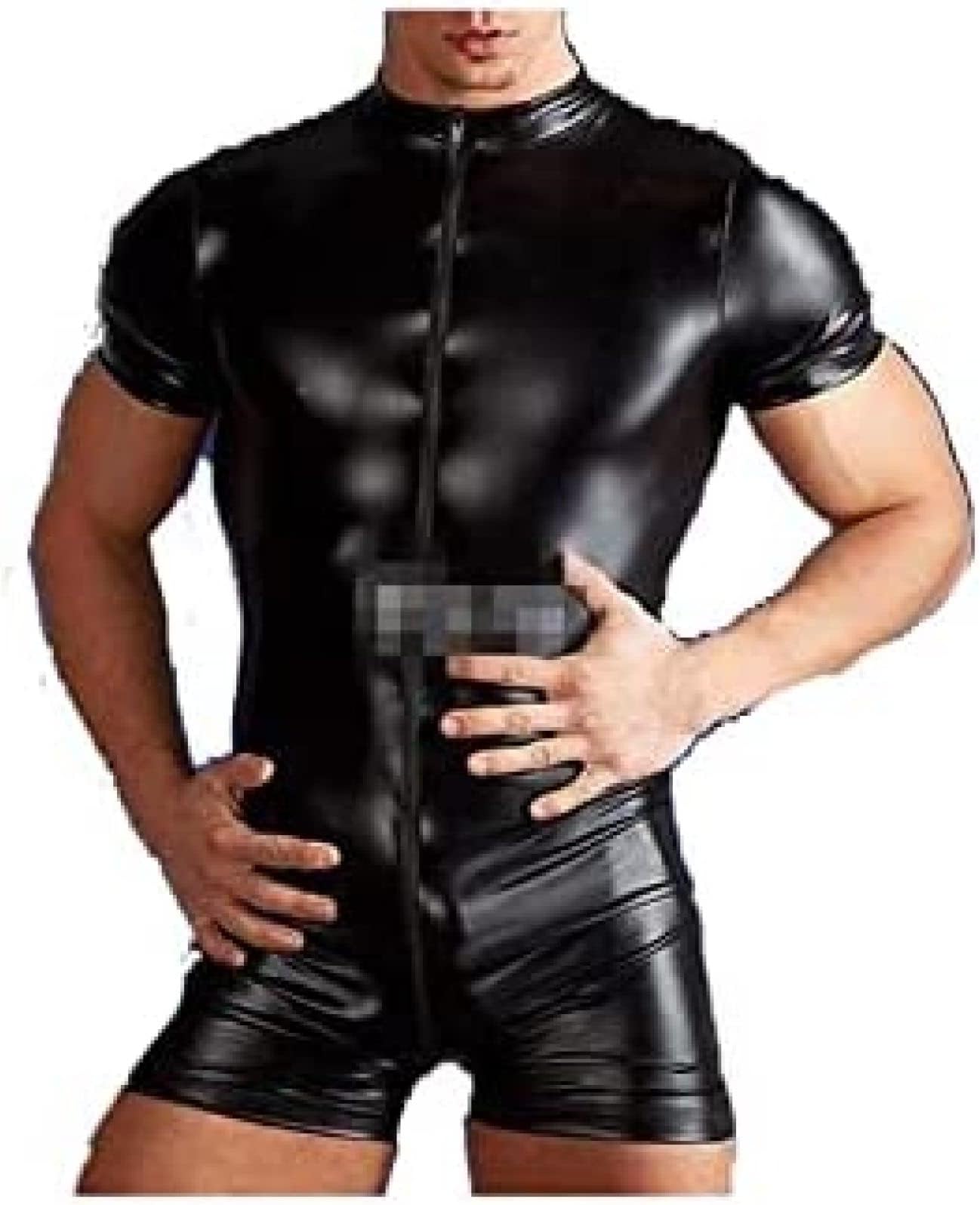 Latex Rubber Men's Short Sleeve Sports Suit XXS-XXL, Black, XS, Black, XS