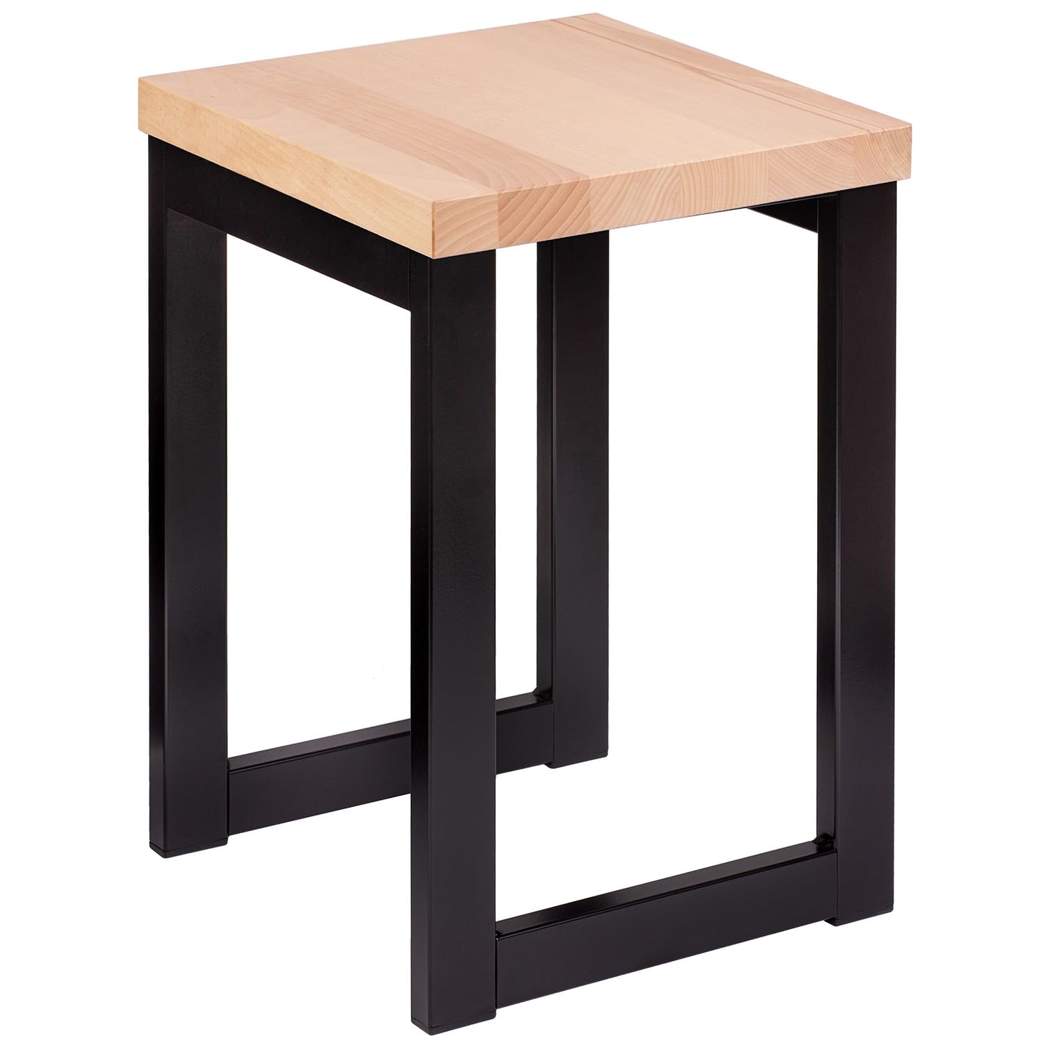 Barhocker Holz 46 cm Sitzhöhe, Barstuhl mit Metallgestell, Holzhocker Massiv mit Sitzfläche 30x30 cm, Stärke 3.5 cm, Barhocker Buche Natur