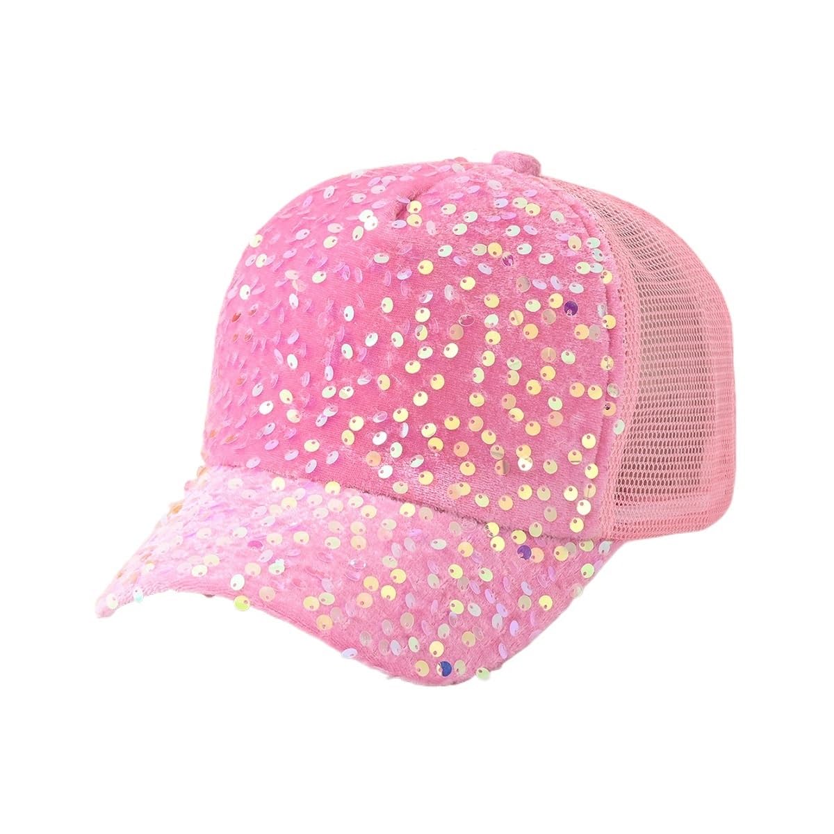 Casquette de baseball paillettes femme : style camionneur été pink