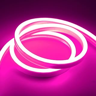 GUPUP Neon Light Strip,16.4ft Pink Neon Lights,24V,600 LEDs,Flexible,Waterproof,Silicone LED Rope Lights,Rope Neon Lights for Bedroom,Rope Lights Indoor&Outdoor…(Power Adatpor not Included)