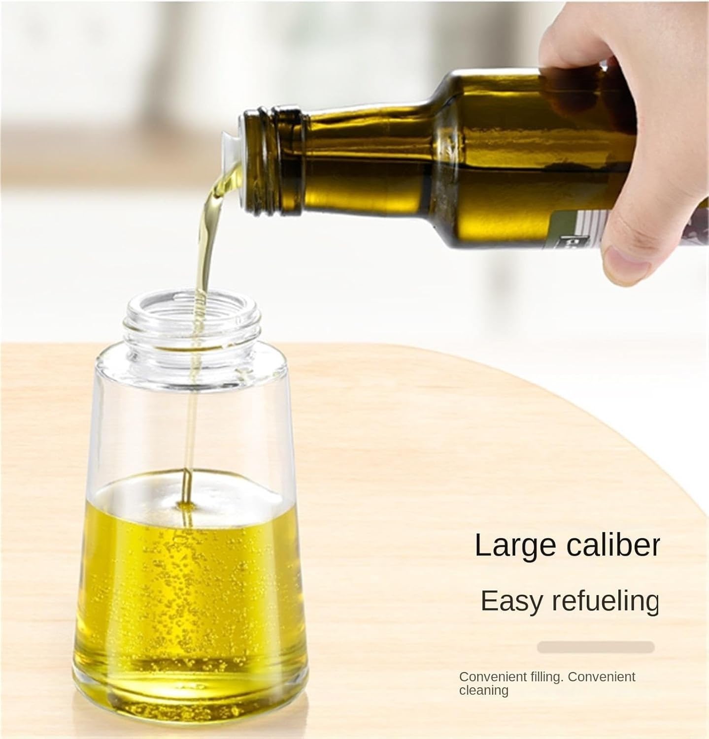 Wiederverwendbare Ölflasche Küche Sprühflasche Olivenöl Zerstäuber Push-Type Glasspender für Salatzubereitung Air Fryer Kochöl Behälter, White, 180ml