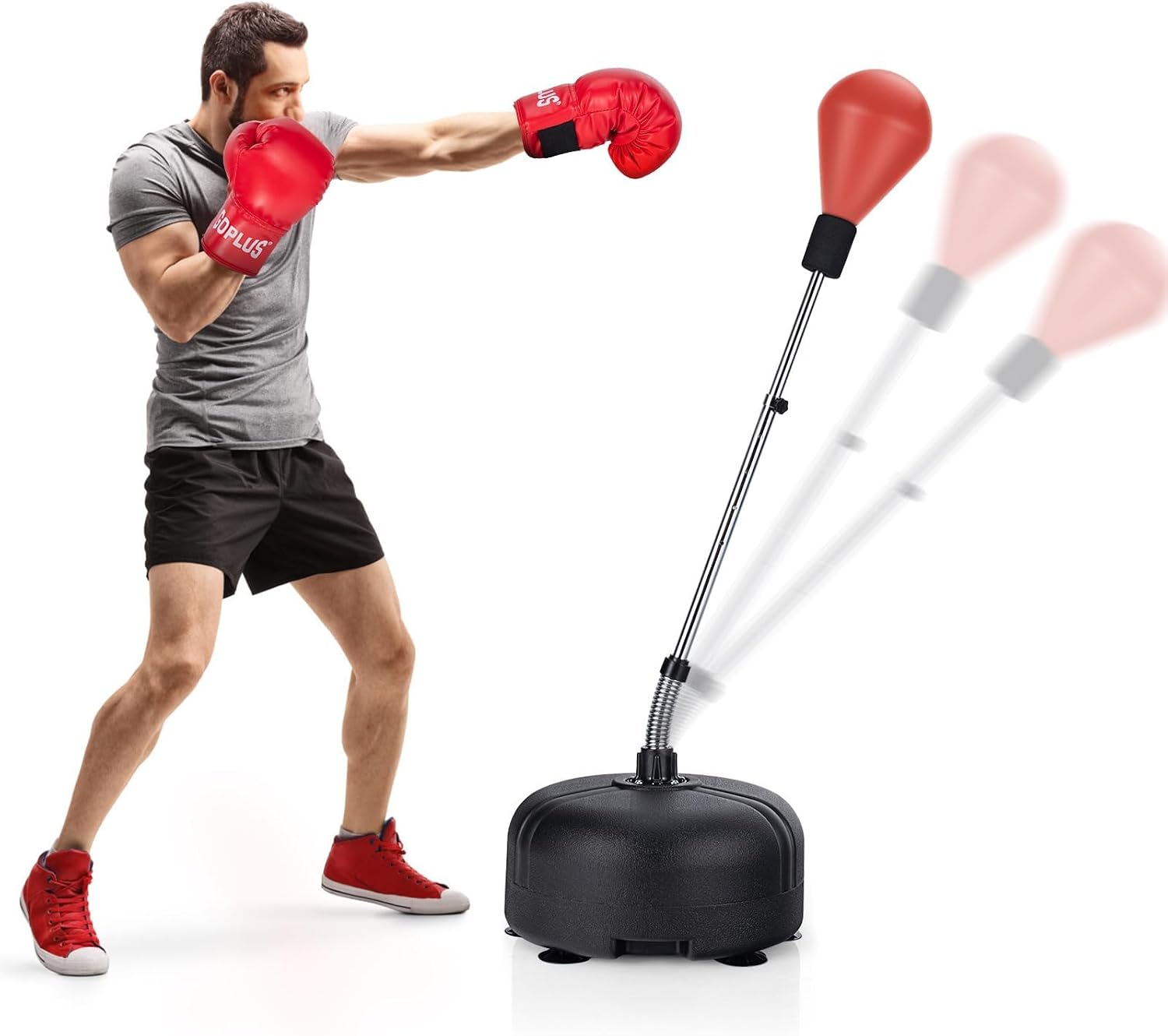 Standing Boxing Ball 140-158 cm Height Adjustable Punch Ball with Fillable Stand Punch Bag Set Freestanding Box Set with Boxing Gloves for Children and Adults