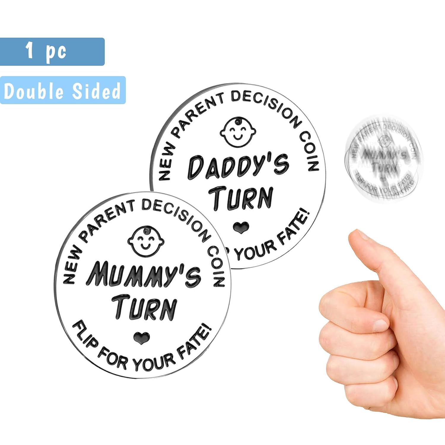 Fathers Day New Baby Gifts for Parents,Double-Sided Decision Coin Gift for New Mom & Dad,Funny Baby Shower Gifts for Couple,Gifts for Pregnant Women as Halloween Thanksgiving Christmas Gift，A-Silver