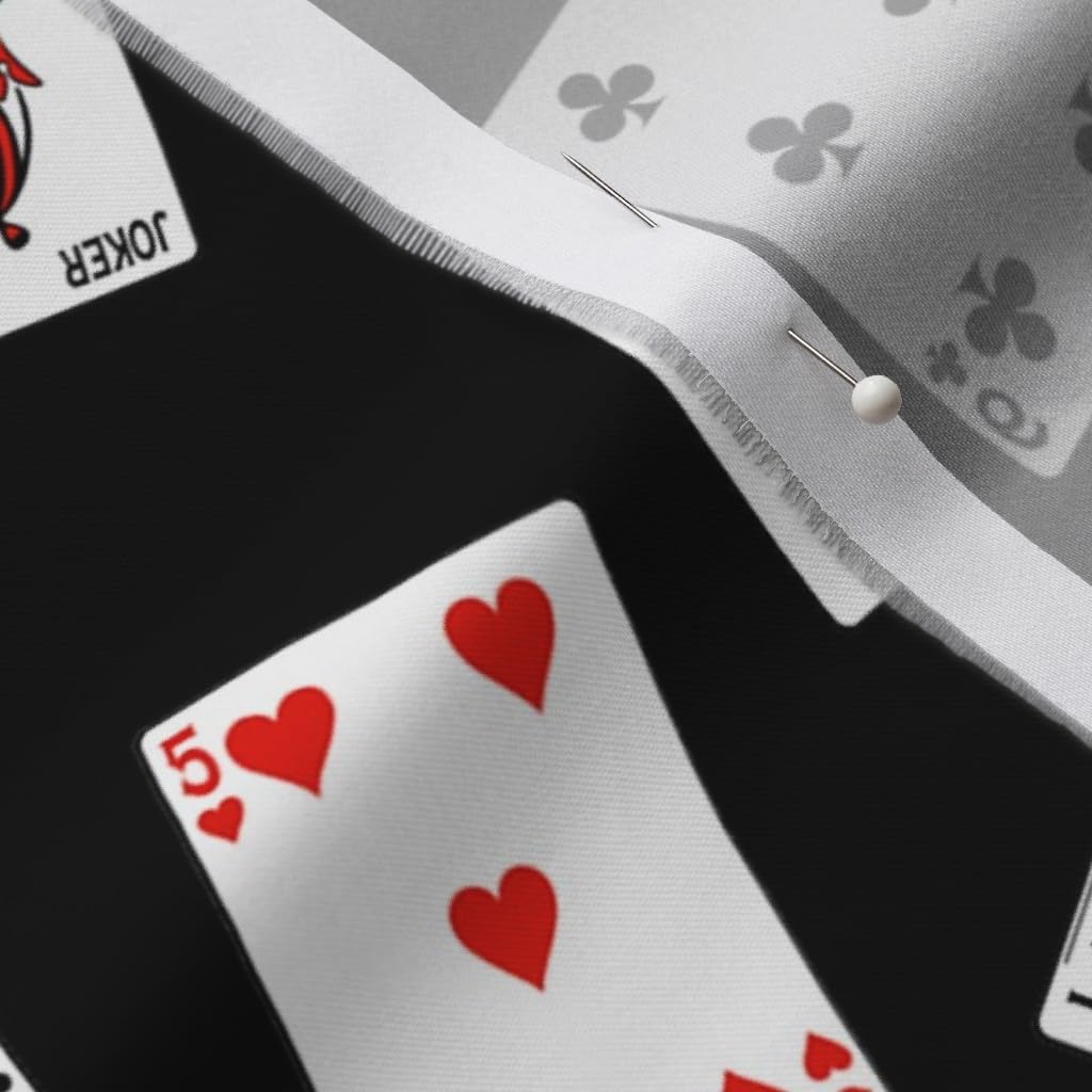 Spoonflower Fabric - Scattered Playing Cards Black Deck Gambling Casino Masculine Game Room Printed on Organic Cotton Sateen Fabric by The Yard - Sewing Quilting Apparel Home Decor