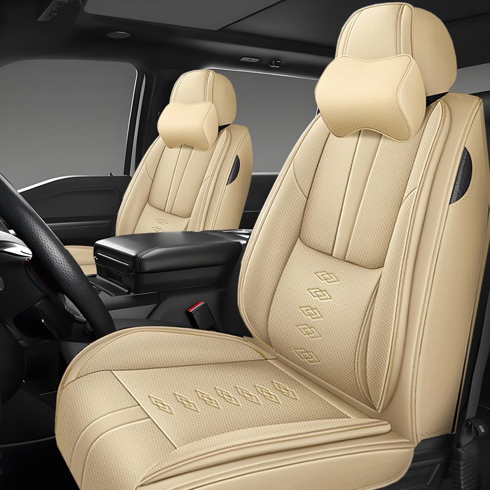 Front Seat Covers for Toyota Tacoma 1995-2024,Leather Car Seat Cover,Soft Interior Accessories Seat Cushion Cover,Waterproof Automobile Seat Protectors for Tacoma(Beige,Deluxe)