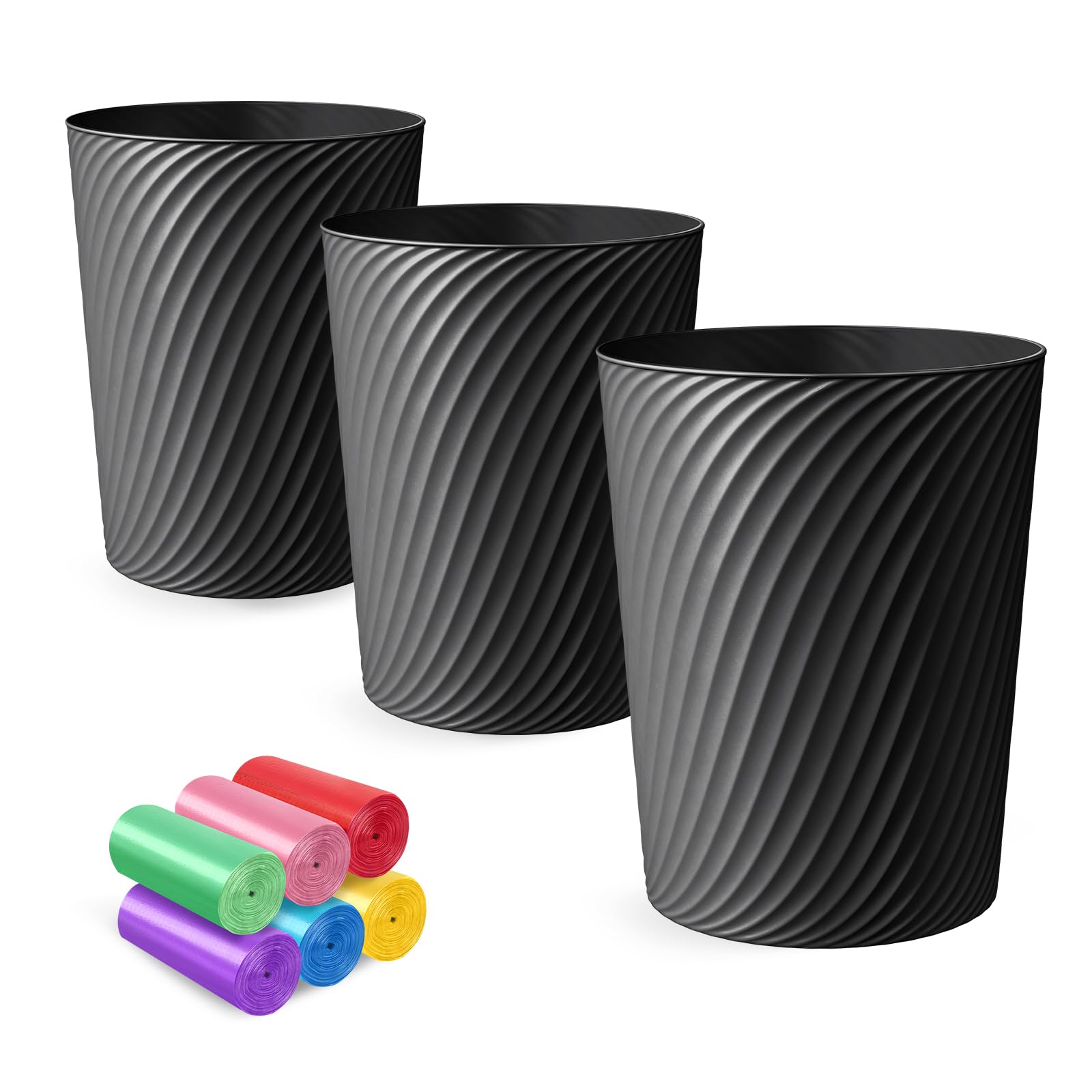 Small Trash Can 3 Pack 1 8 Gallons Bathroom Trash Can Garbage Can with 6 Trash Bags Bedroom
