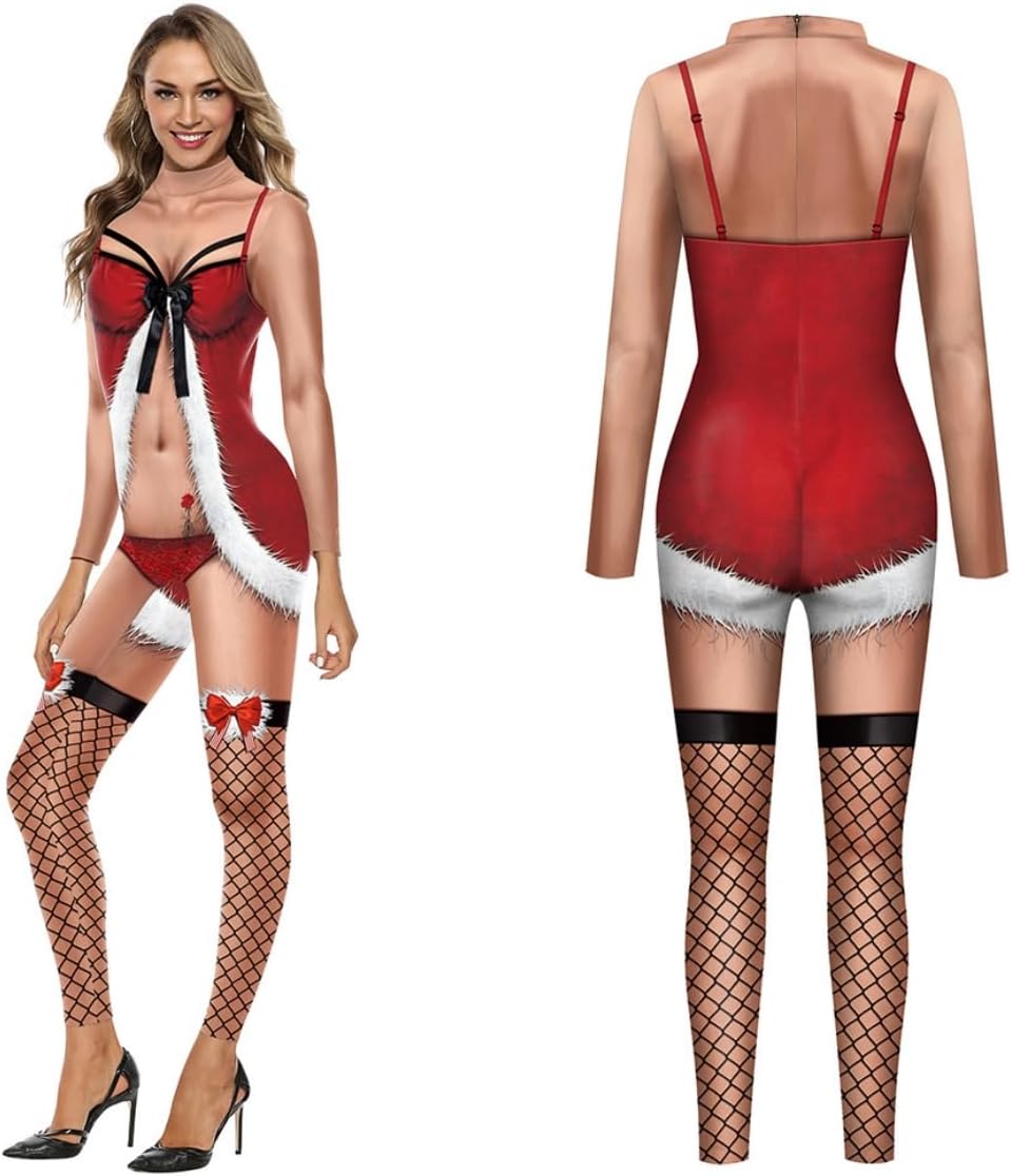 Size 02-M Women's Ugly Christmas Jumpsuit Romper Zipper Long Sleeve Bodysuit Outfit Realistic Novelty Costume Onesies