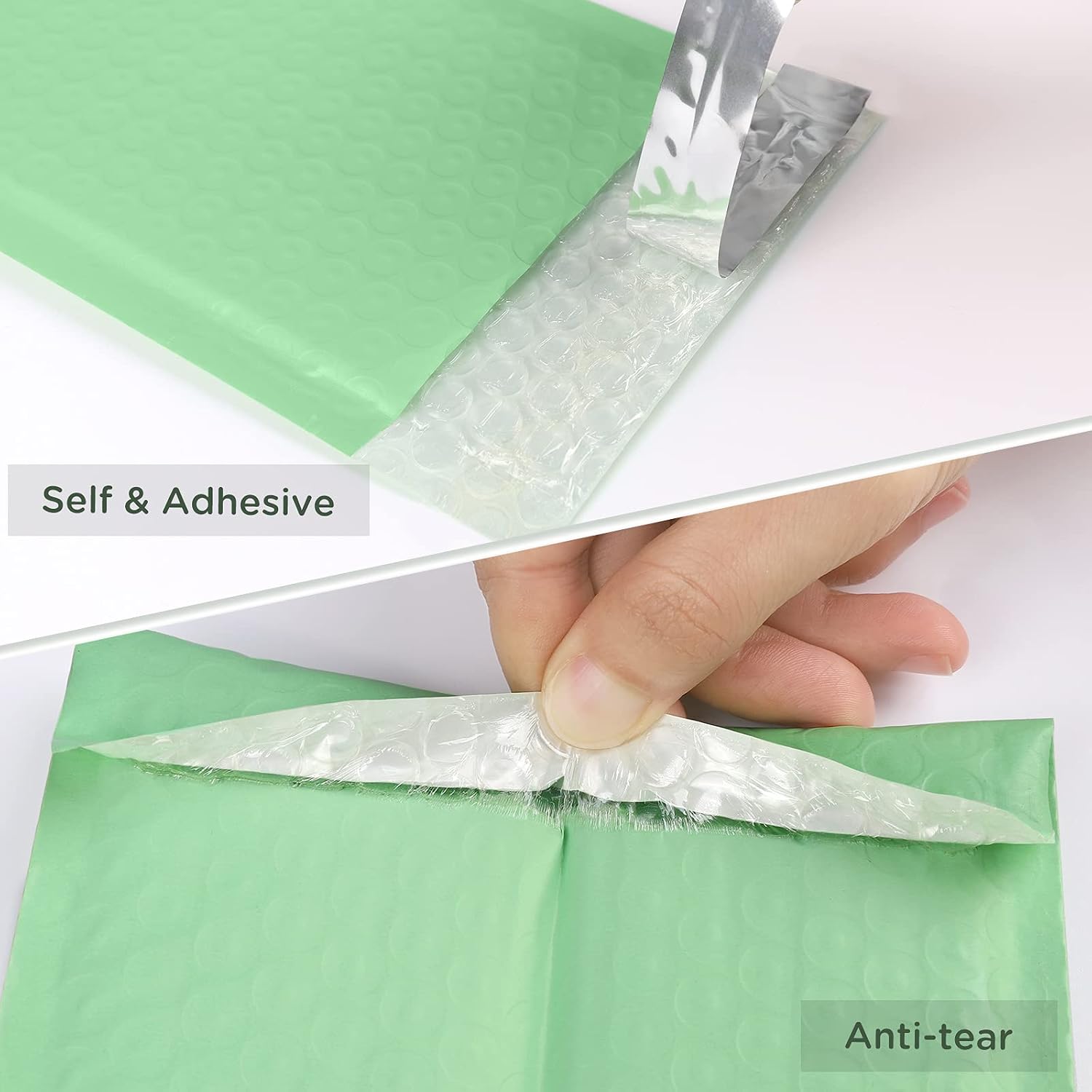 KeePack 4x8 Bubble Mailers 50 Pack, Small Shipping Envelopes, Self Seal Adhesive Waterproof Shipping Bags, Green Ash Bulk #000, Packaging Bags for Small Business (inside:4x7 inches)