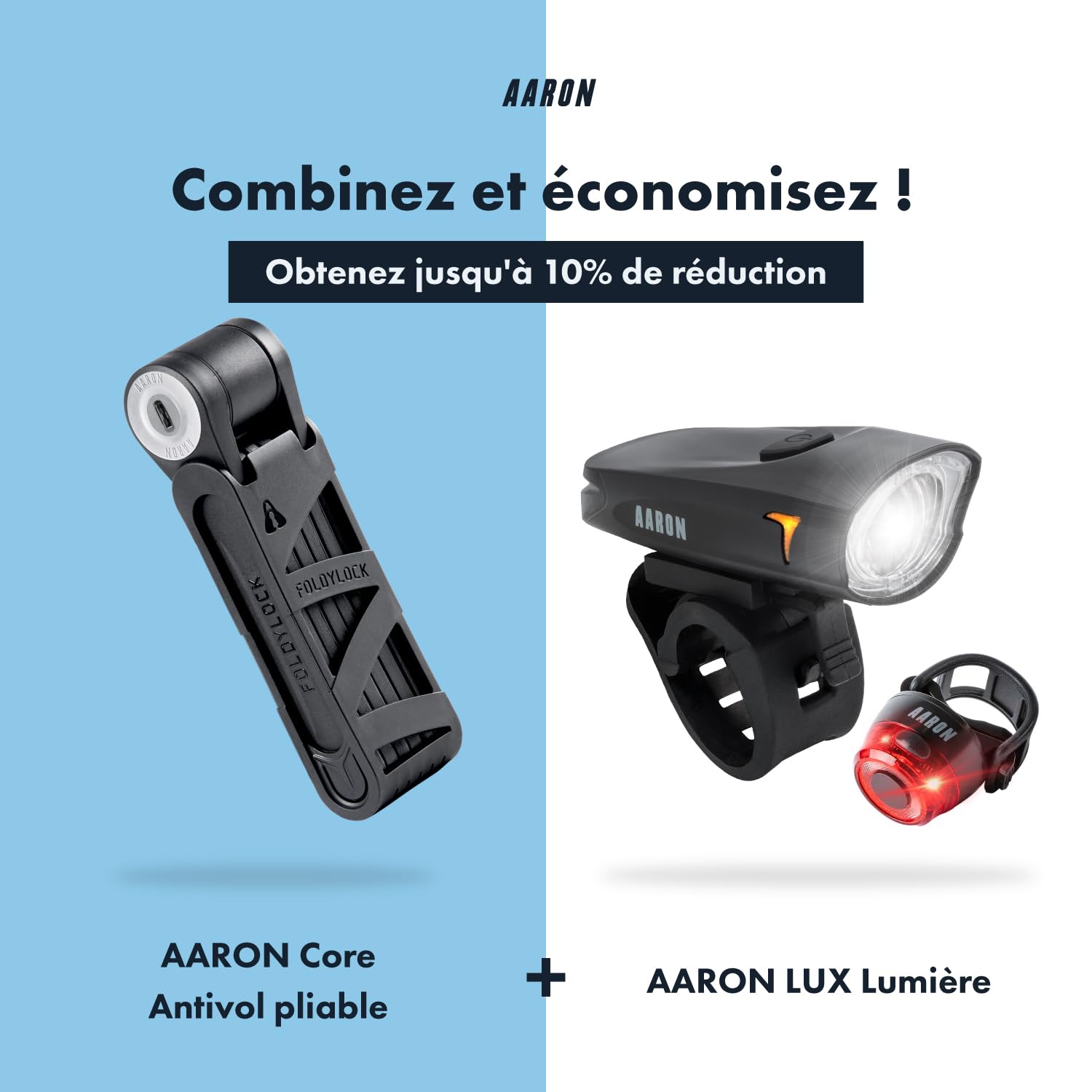 AARON Antivol Pliable - Sécurité Niveau 14, Haute Sécurité Breveté Avec Support - Léger Avec Clé Pour Vélos Électriques, de Course, Motos, VTT en Noir
