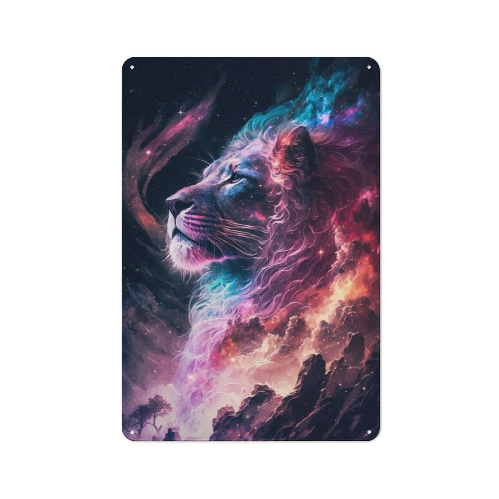 Junmoney Lion Nebula Tin Wall Plaque 30X20cm With For Bar Or Restaurant, Housewarming Present For People Styling Bar And Restaurant