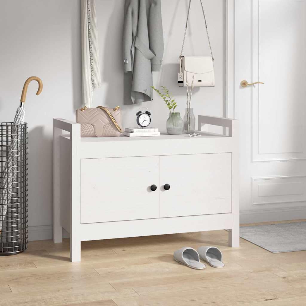 Halbank 80x40x60 cm Madera de pino macizo blanco con espacio de