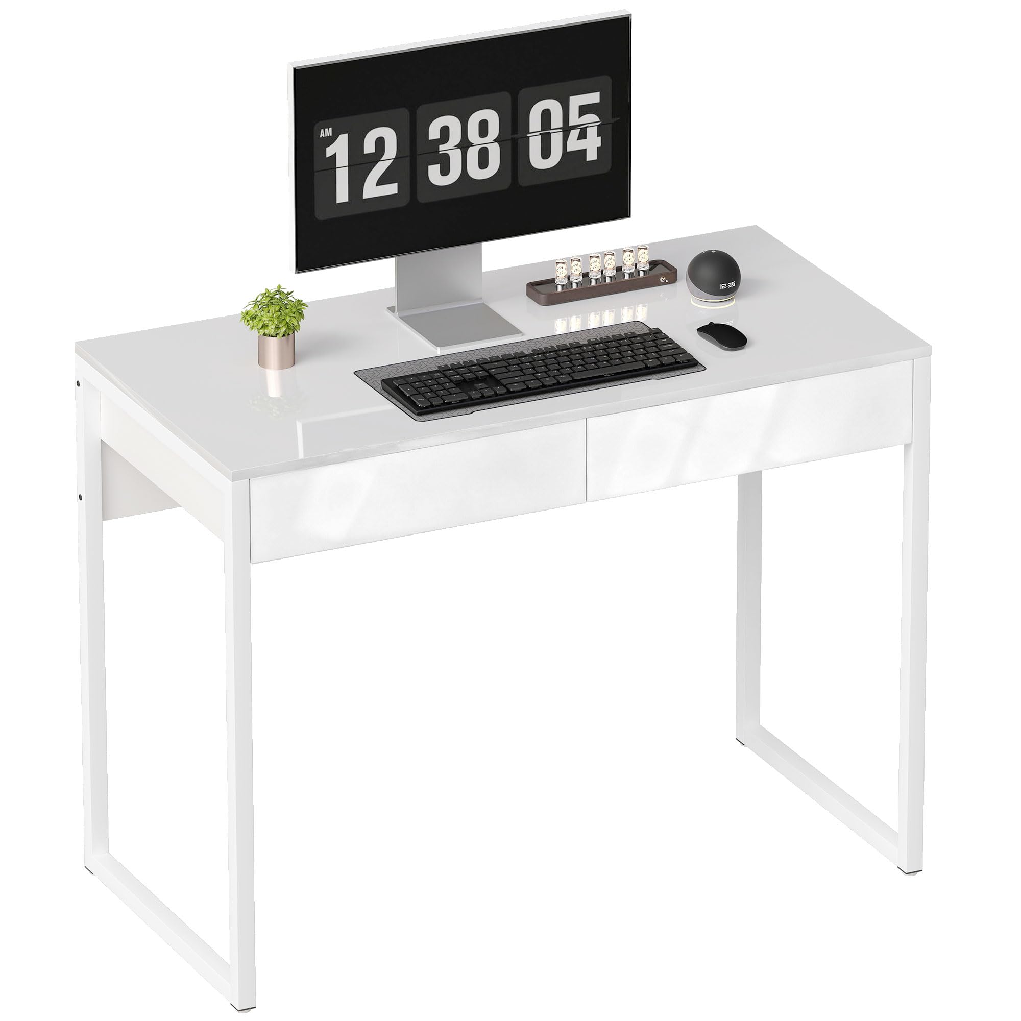 Homcom Kompakt Computertisch Weiß – Mit Tastatur Produktbild-Vorschau 4