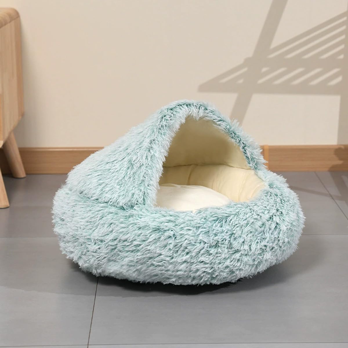 Niche igloo pour chat et animal domestique – Tente pliable en peluche avec fond antidérapant – Semi-fermé – Niche moelleuse pour petits chats, chatons, chiots et chats (vert, 80 cm)