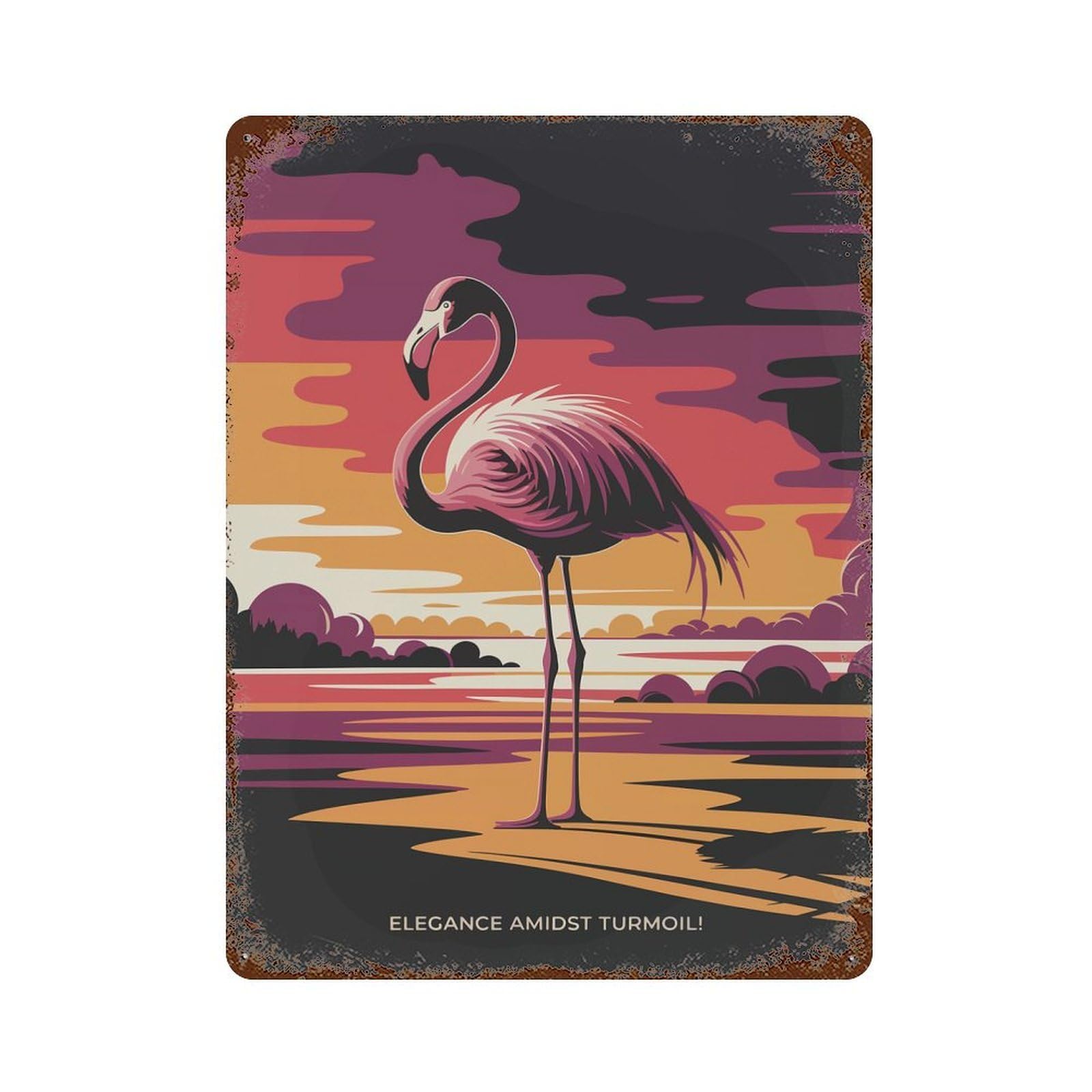 Pink Flamingo Sunset Decorative Tin Sign 15.7"x11.8", Farmhouse Wall Decor for Living Room, Hallway And Home Decor